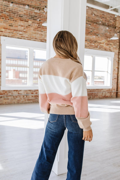 Dusty Pink & Mocha Color-Block Sweater