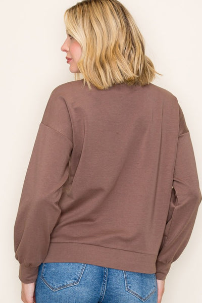 Mocha French Terry Crewneck Top