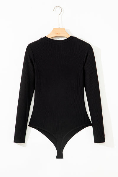 Black Ribbed Long Sleeve Bodysuit