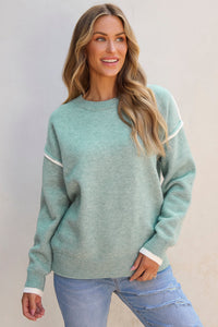 Jade Contrast Stitch Crewneck Sweater