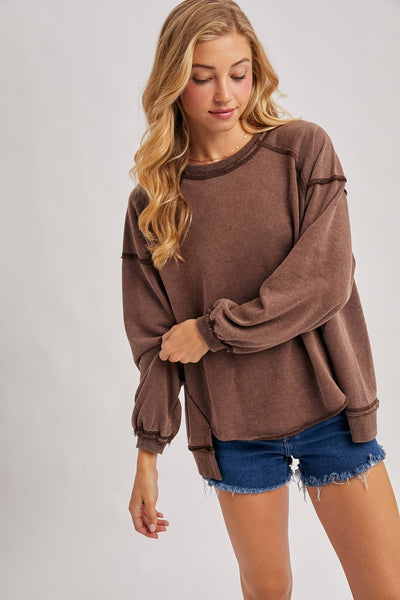 Mocha Mineral Wash Oversized Pullover