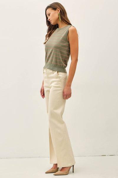 Sage Striped Sweater Tank