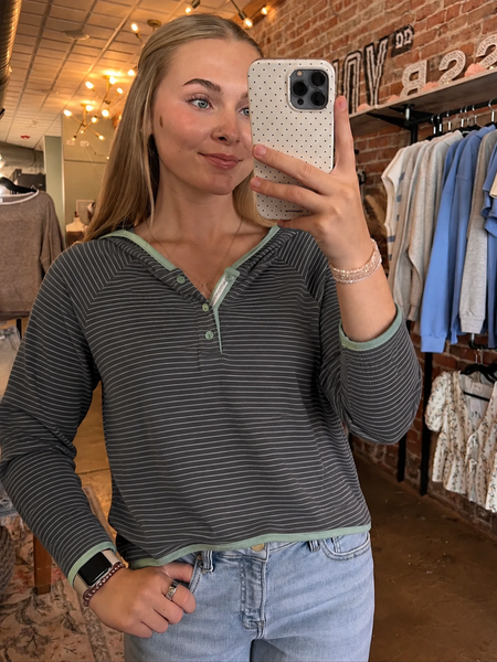 Sage Micro Brushed Striped Hooded Top