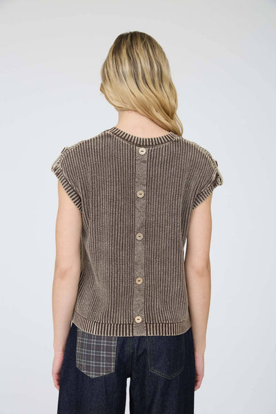 Dark Brown Back Button Knit Top