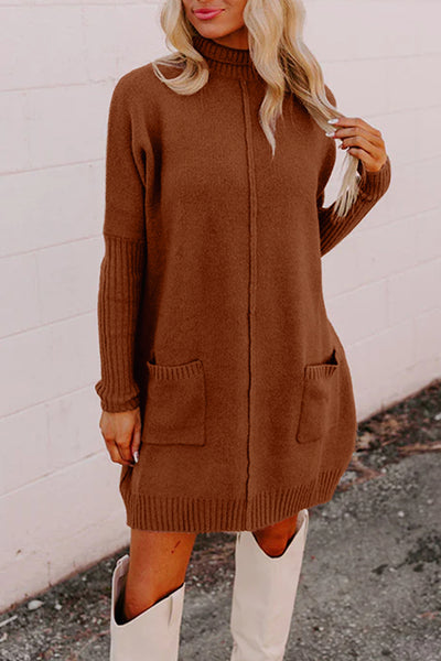 Chestnut Ribbed Mockneck Sweater Dress