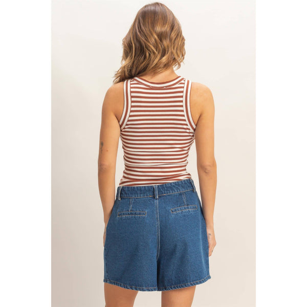 Brick Striped Ribbed Racerback Tank