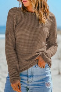 Mocha Waffle Knit Long Sleeve Top