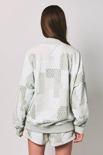 Sage Patch Work Mockneck Sweatshirt