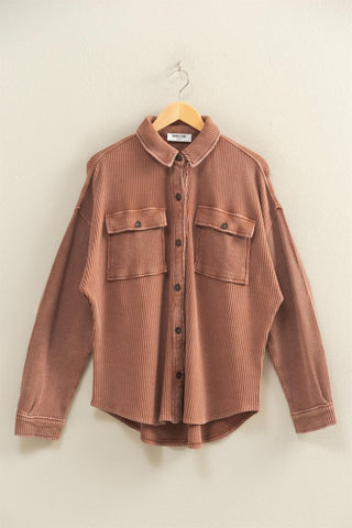 Chestnut Oversized Mineral Washed Waffle Shacket