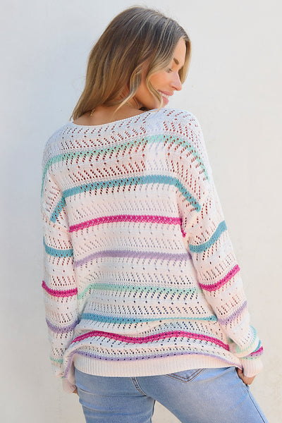 Ivory Striped Open Knit Sweater