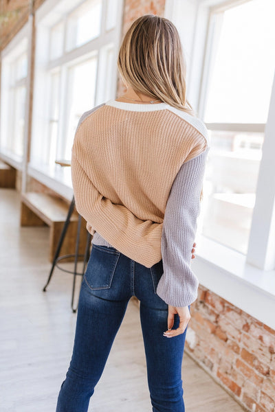 Khaki & Grey Color-Block Sweater