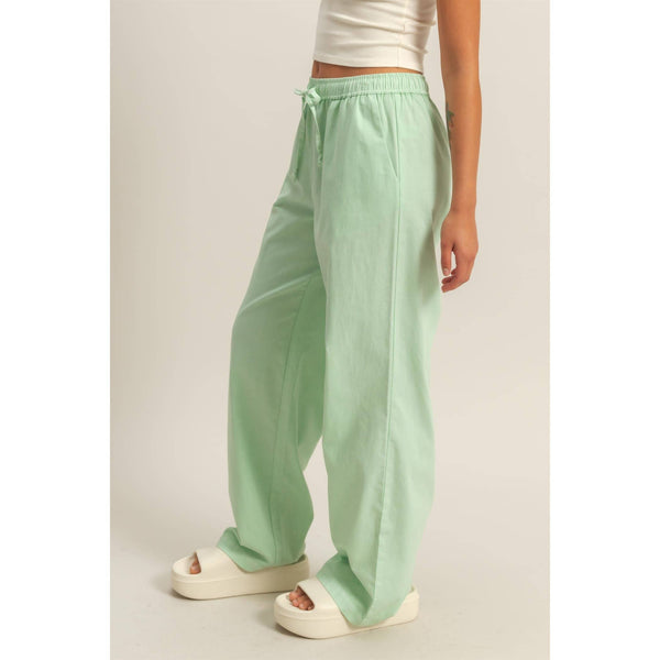 Mint Drawstring Waist Straight Leg Pants