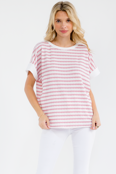 Pink Striped Open Back Knit Top