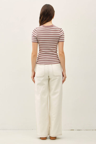 Cocoa Striped Short Sleeve Sweater