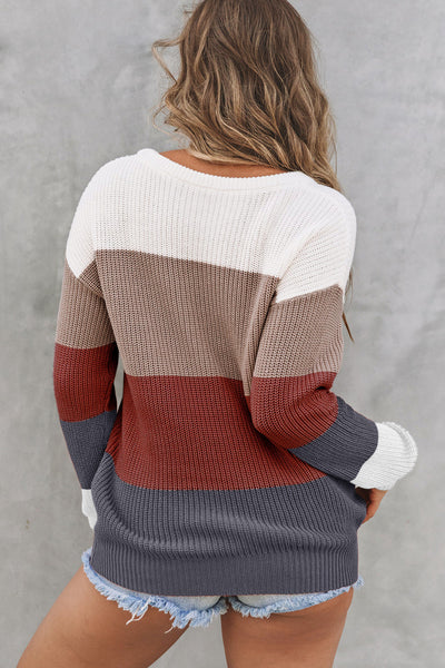 Burgundy & Mocha Color-Block Sweater