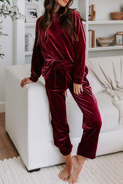 Deep Burgundy Velvet Two Piece Lounge Set