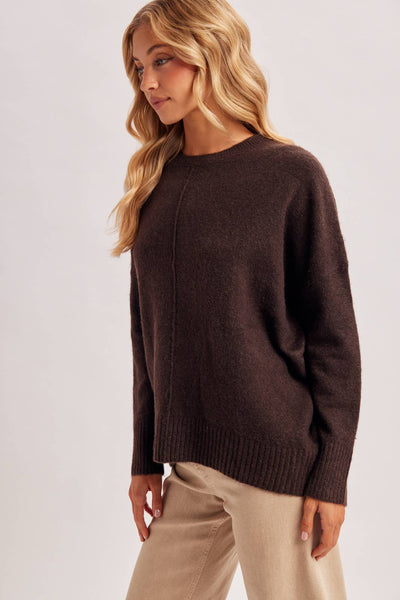 Chocolate Center Seam Oversized Knit Sweater