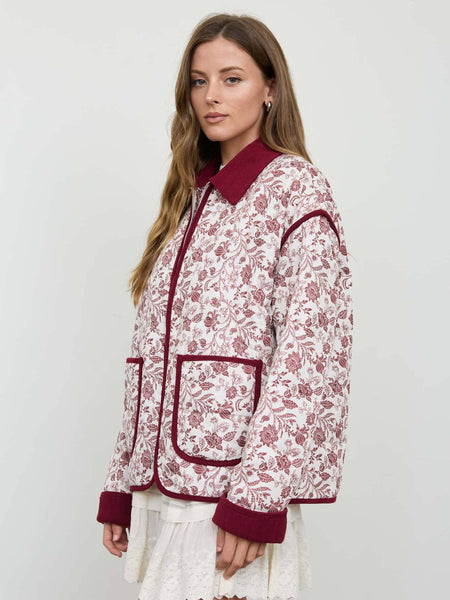 Burgundy Floral Quilted Jacket