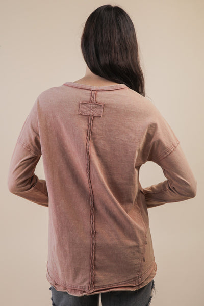 Mocha Mineral Wash Long Sleeve Top