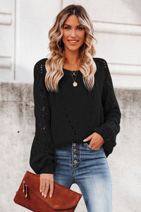 Black Detailed Sleeve Knit Sweater
