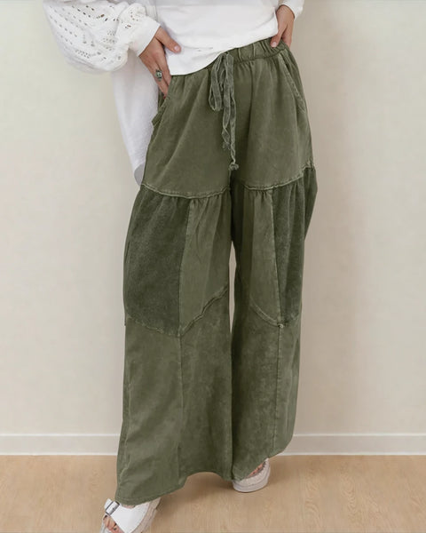 Vineyard Green Mineral Wash Boho Wide Leg Pants