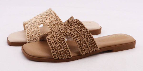Cream Bamboo Woven Crochet Slide Sandals