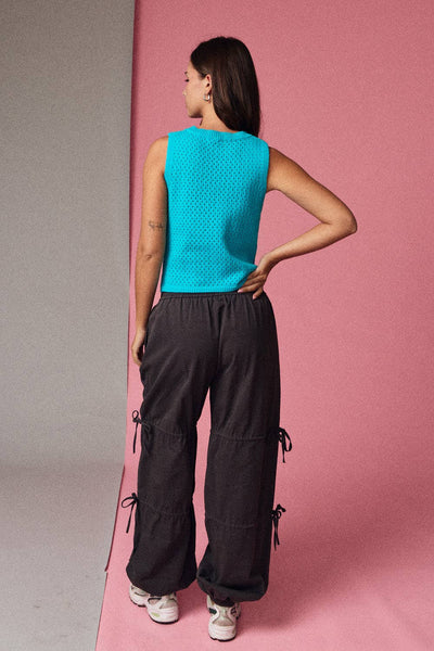 Teal Sleeveless Pointelle Knit Top
