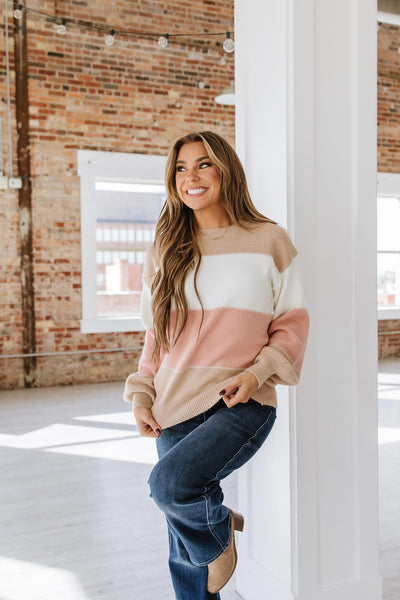 Dusty Pink & Mocha Color-Block Sweater