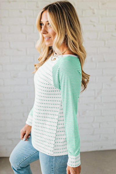 Mint Stripe Raglan Long Sleeve Tee