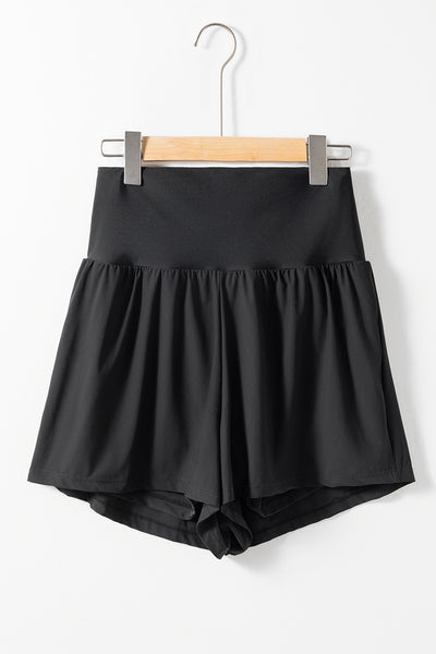 Black Wide Waistband Shorts + Pockets
