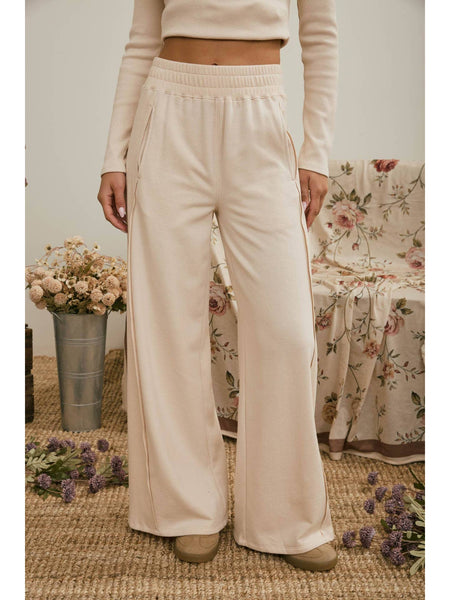 Light Khaki Side Panel Wide Leg Lounge Pants
