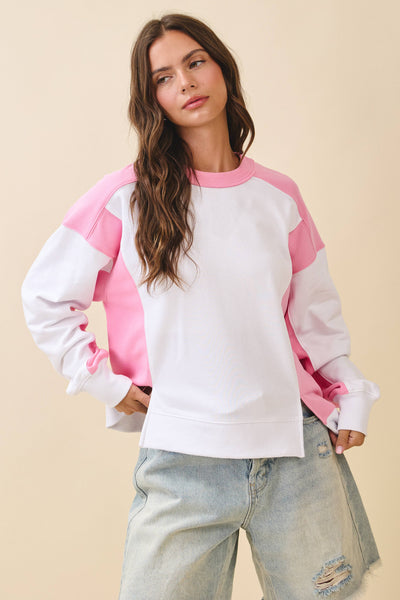Pink & White Color-Block Top