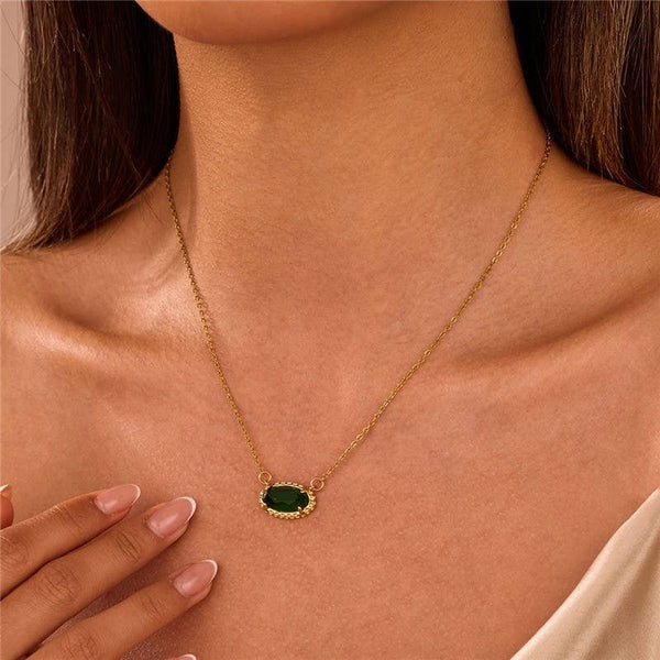 Oval Gemstone Charm Pendant Necklace - More Colors!