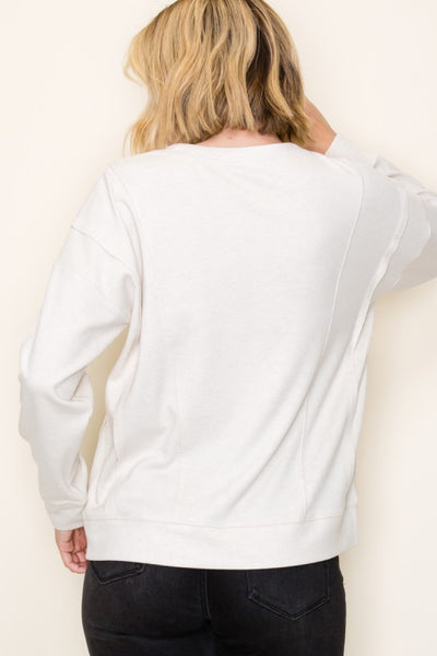 Taupe Split Neck Rawedge Pullover