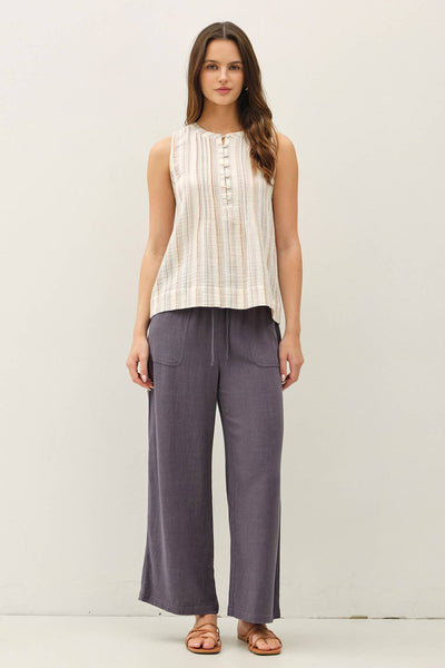 Slate Striped Linen Woven Tank