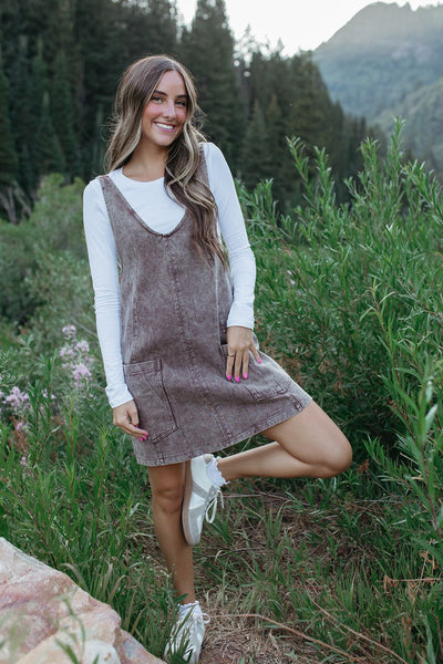 Mocha Vintage Washed Mini Dress