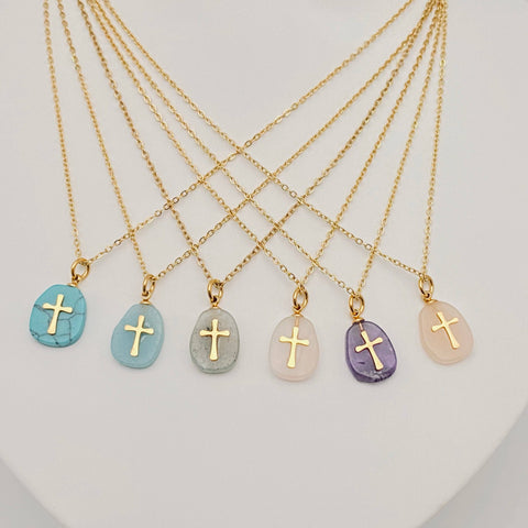 Stone Cross Pendant Necklace