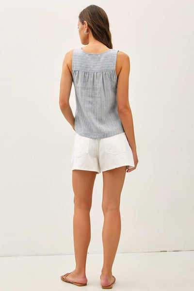 Denim Linen Cropped Henley Tank