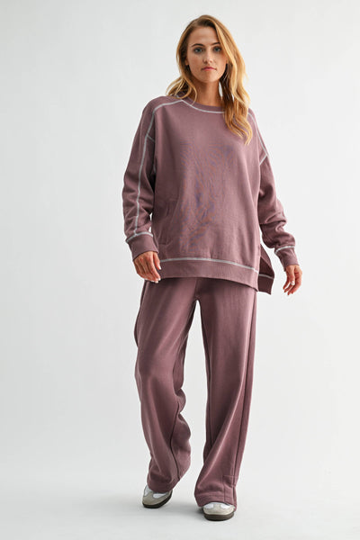 Rose Taupe & Ivory Stitchline Boxy Sweatshirt