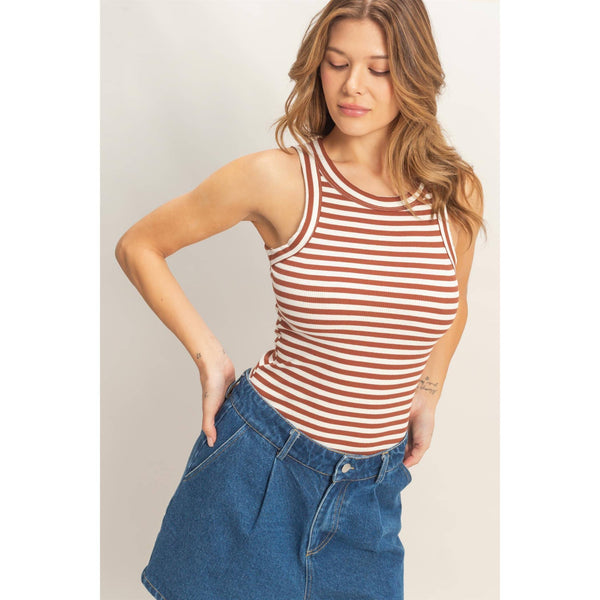 Brick Striped Ribbed Racerback Tank
