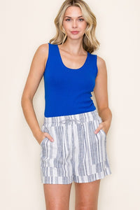 Navy Stripe Linen Shorts