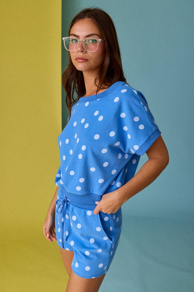 Blue Polka Dot Short Sleeve Top & Shorts Set