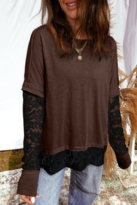Espresso & Black Sheer Lace Long Sleeve Top