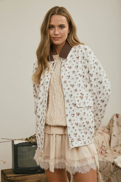 Ivory Floral Corduroy Jacket