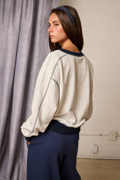 Ivory & Navy Contrast Stitch Sweatshirt