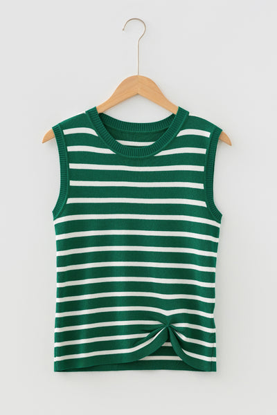 Green Stripe Sleeveless Sweater Vest