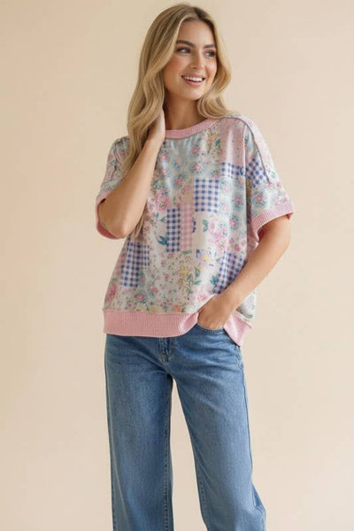 Pink Floral Patchwork Top