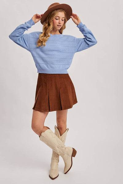 Light Blue Open Knit Pullover Top