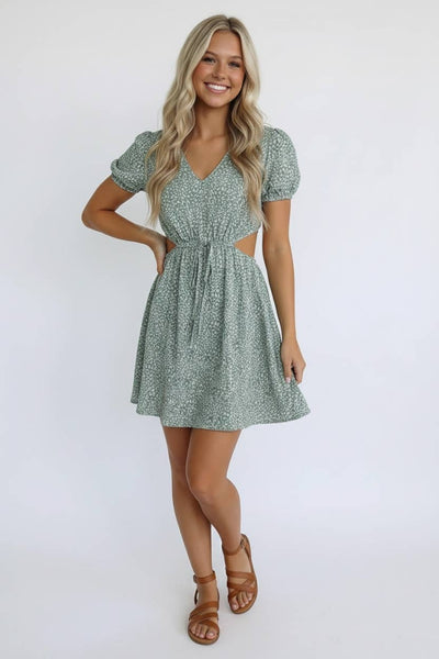 Sage Leopard Cutout Dress