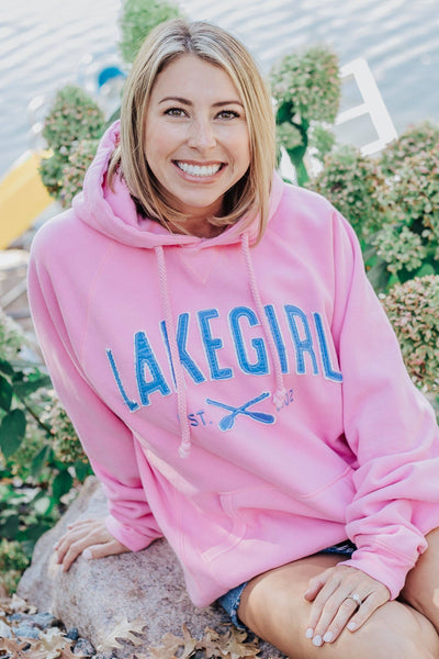 LakeGirl Sanded Fleece Hooded Sweatshirt in Pink